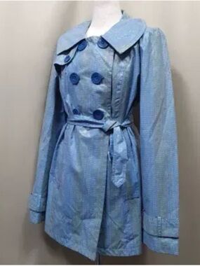 NWT Tulle for Anthropologie Light Blue Double-Breasted Trench Rain coat w/ Belt